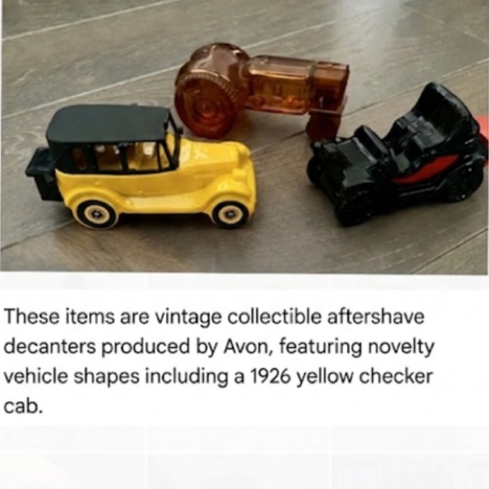 Avon Yellow and Black Vintage Style Taxi, tractor, and  charger car.